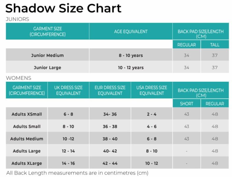 Charles Owen Shadow Body Protector Size Chart