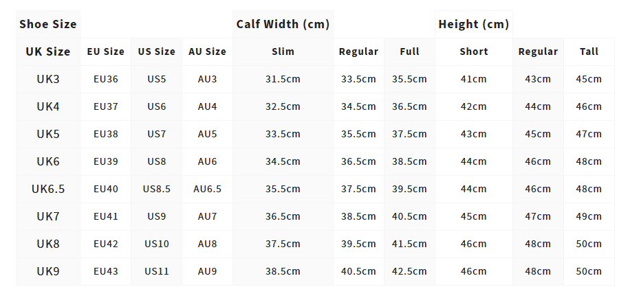 LeMieux Field Riding Boot Size Guide